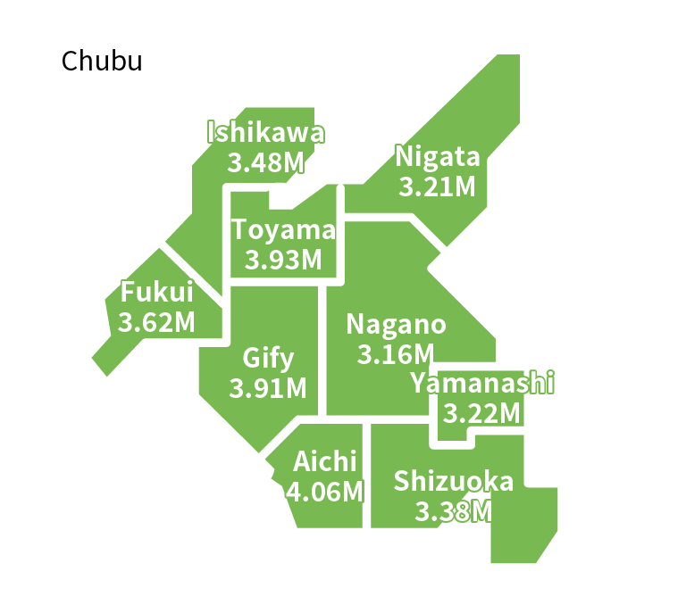 Average Annual Income of Bus Drivers by Prefecture in 2022 Chubu