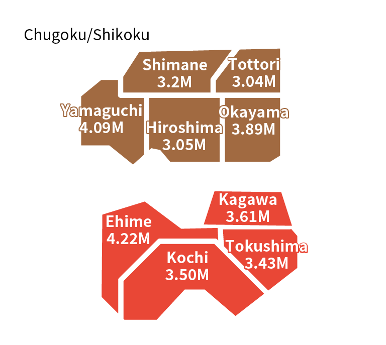 Average Annual Income of Bus Drivers by Prefecture in 2022 Chugoku and Shikoku