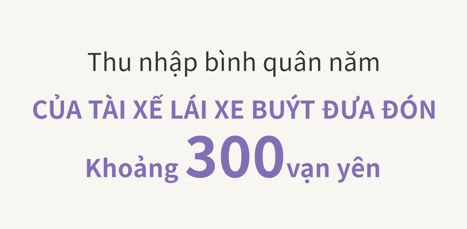 Thu nhập bình quân hàng năm của tài xế xe buýt đưa đón là khoảng 3 triệu yên